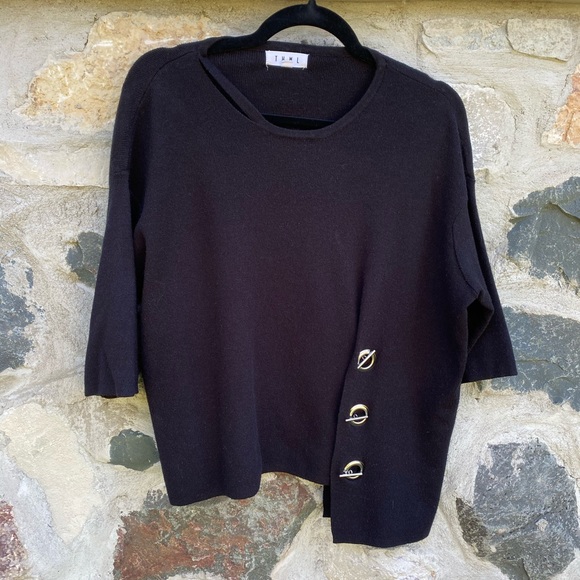 THML Sweaters - THML black asymmetrical sweater-grommet detail